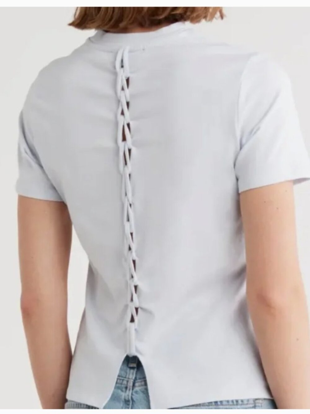 French Connection Lace-Up Back Cotton Stretch T-Shirt